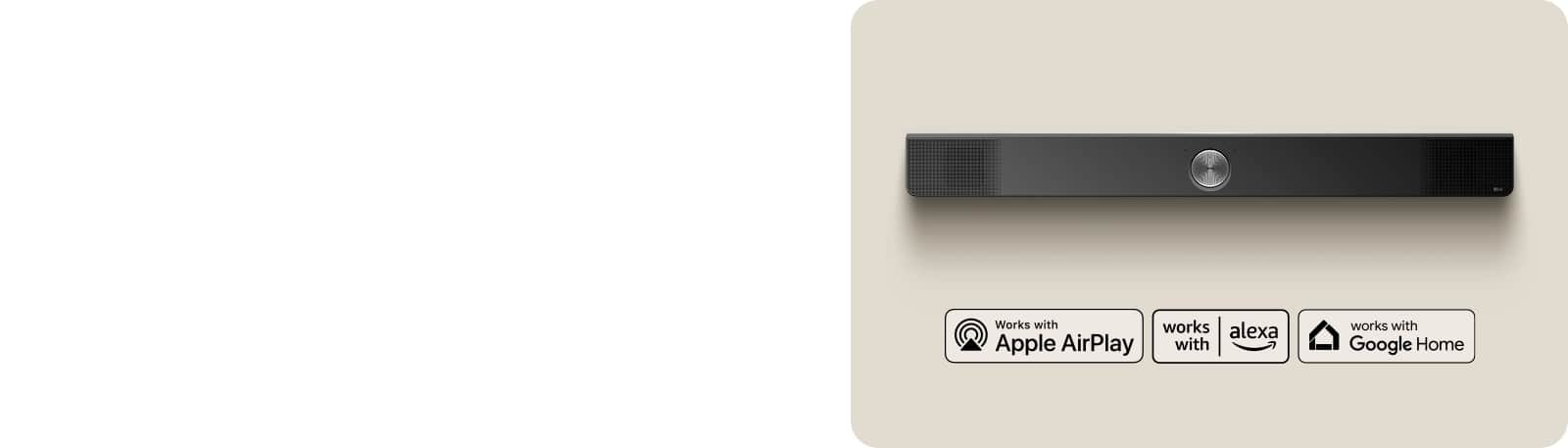 LG Soundbar widziany z góry.  Apple AirPlay  Amazon Alexa Google Home