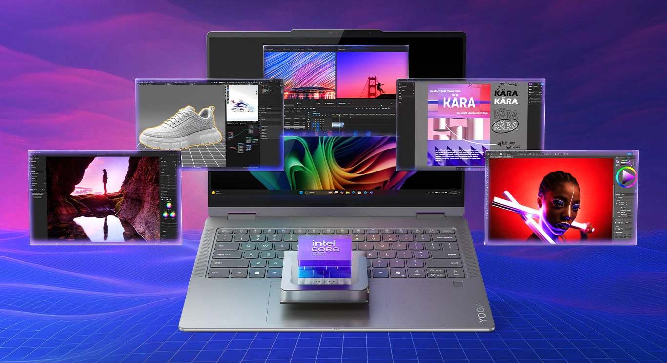 Lenovo Yoga 7i prezentowany wraz z informacją o procesorach Intel Core Ultra