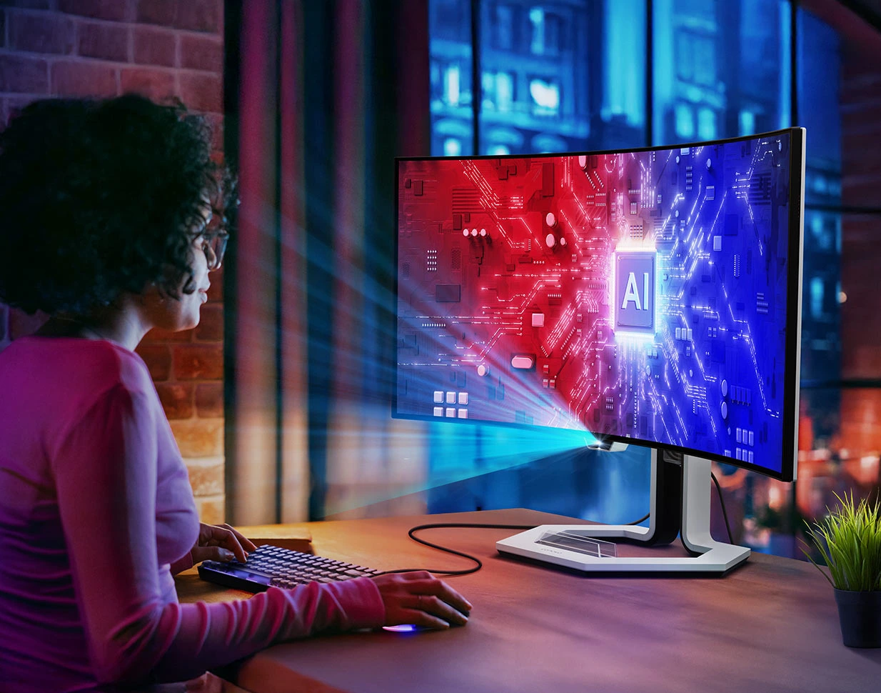 Монітор Lenovo Legion Pro 34WD-10 на столі з інтелектуальною функцією виявлення присутності людини