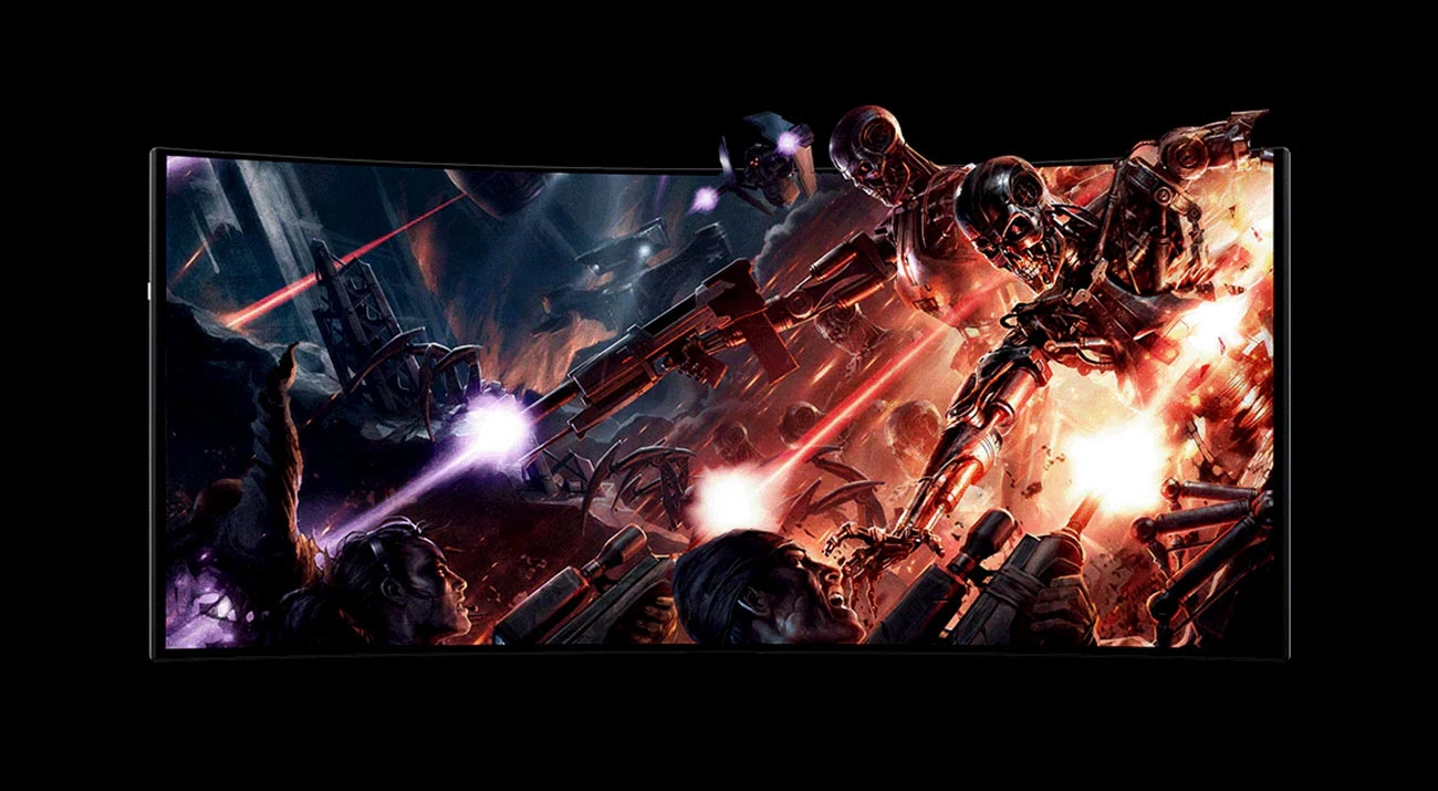 Монітор Lenovo Legion Pro 34WD-10, барвиста графіка з візуалізацією комп'ютерних ігор на екрані
