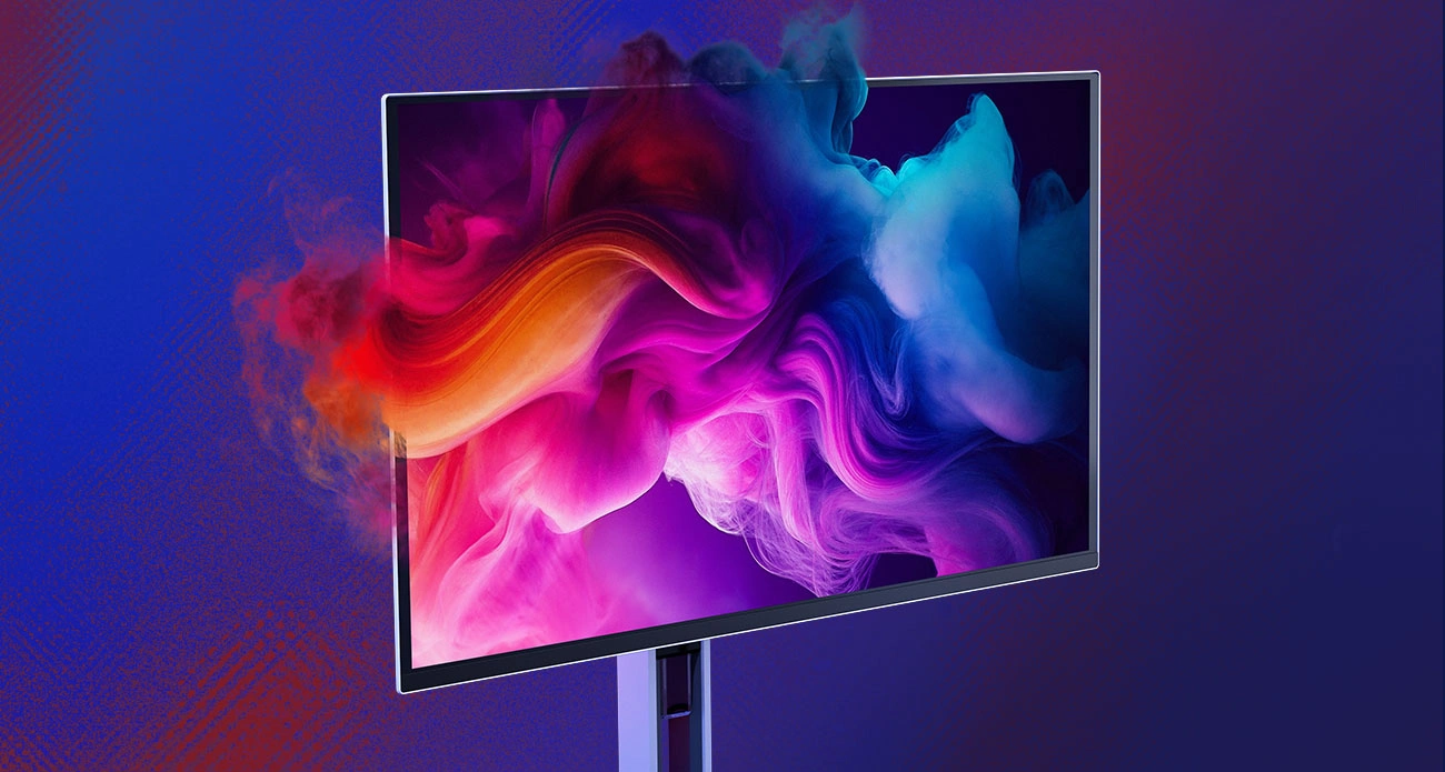 Монітор Lenovo Legion Pro 27Q-10 з барвистими шпалерами на екрані