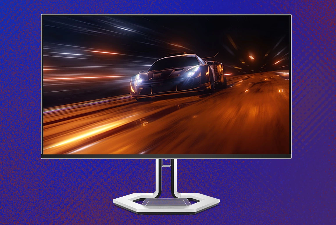 Монітор Lenovo Legion Pro 27Q-10 зі шпалерами гоночних автомобілів на екрані