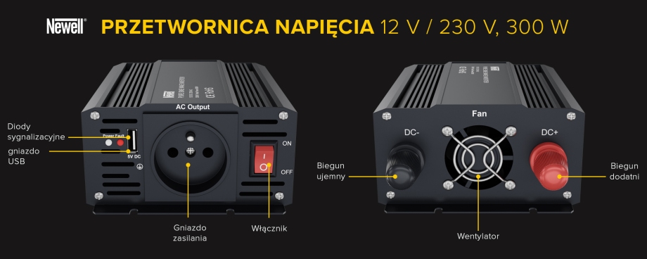 Przetwornica napięcia Newell z czystą sinusoidą - 12 V / 230 V, 300 W