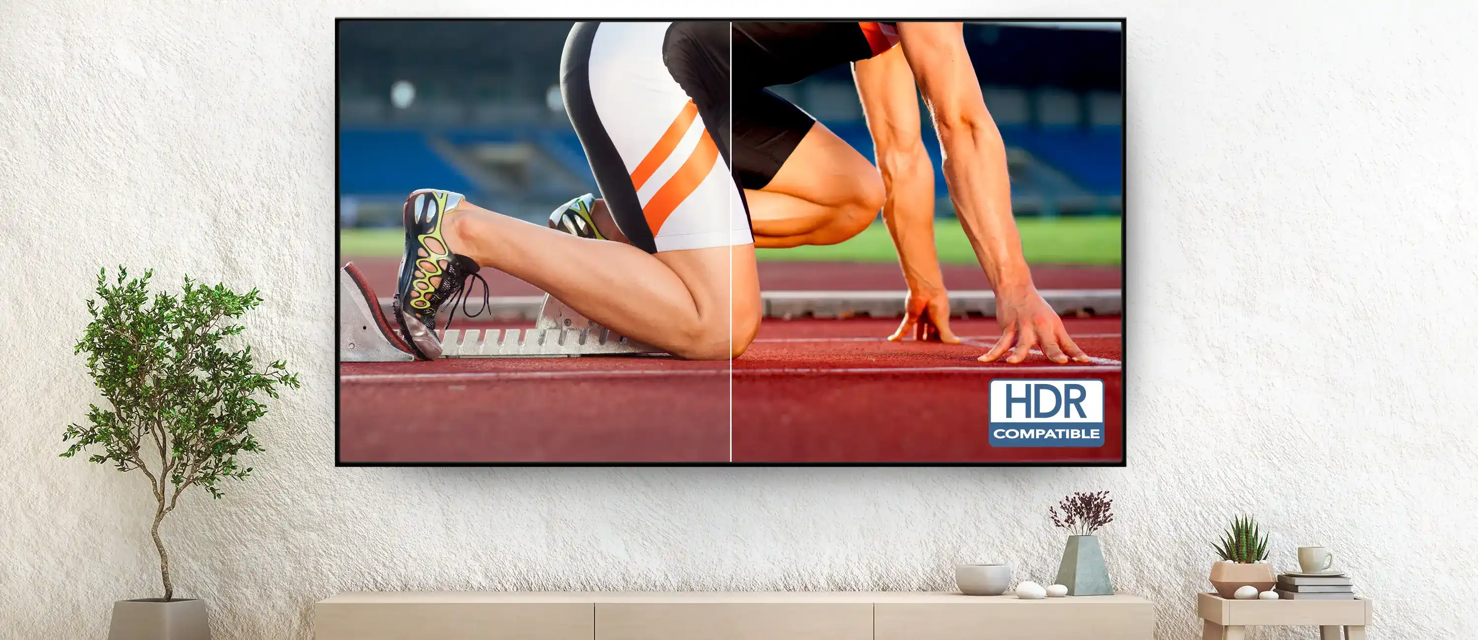 Зображення з проектора Optoma GT2000HDR, що демонструє порівняння якості зображення HDR (розширений динамічний діапазон).