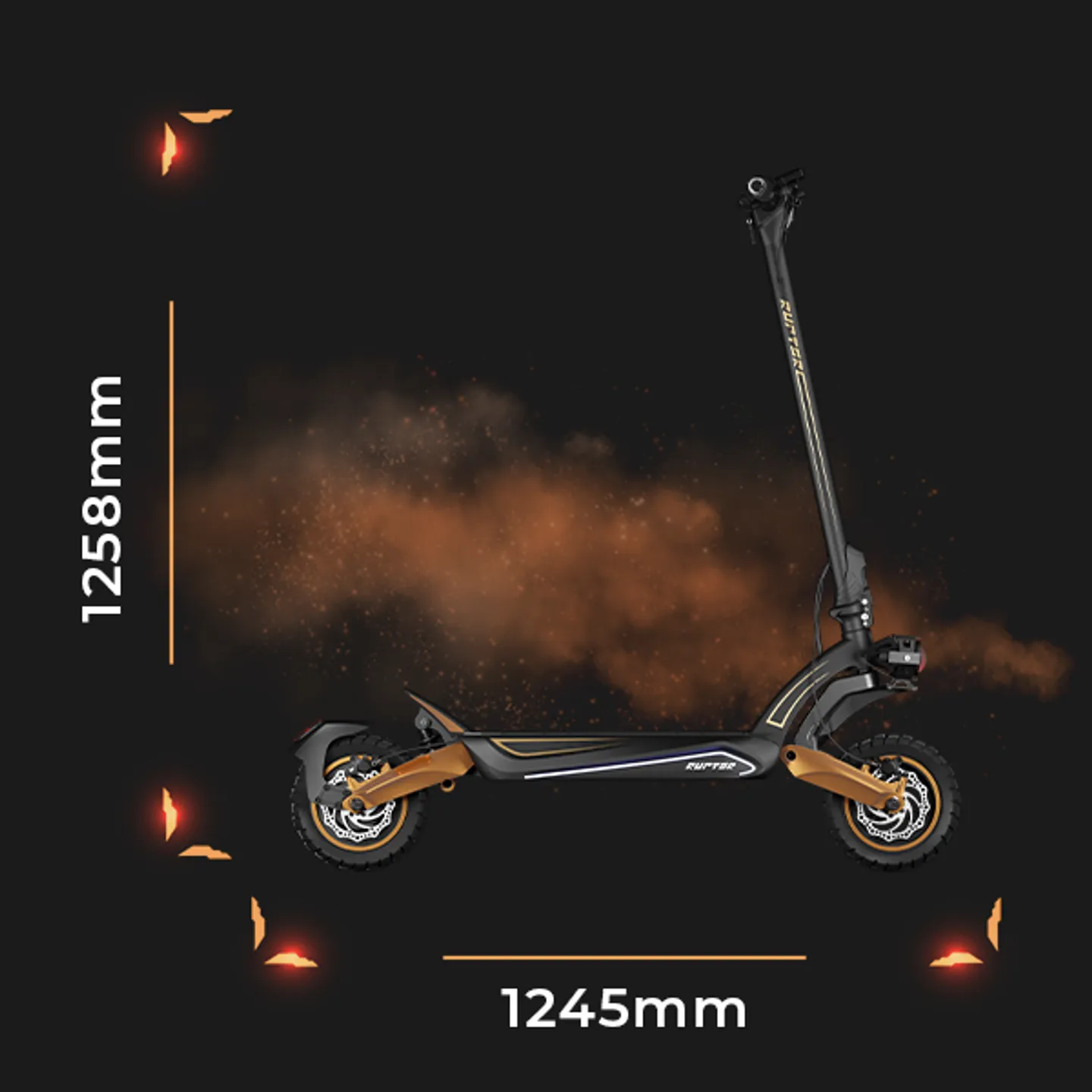Вигляд скутера Ruptor R6 з розмірами висоти 1258 мм та ширини 1245 мм