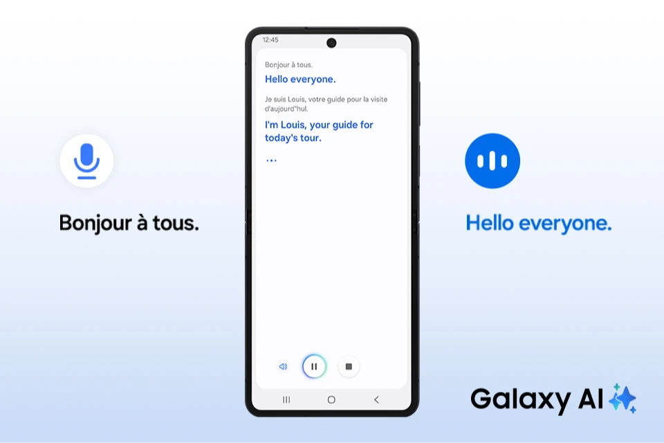 Смартфон Samsung Galaxy S25 з відкритим додатком «Перекладач».