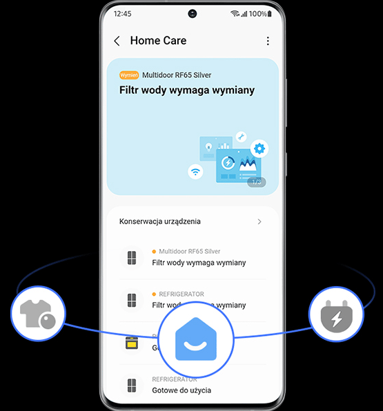 A Samsung telefon képernyője a SmartThings - Home Care alkalmazás megnyitásával