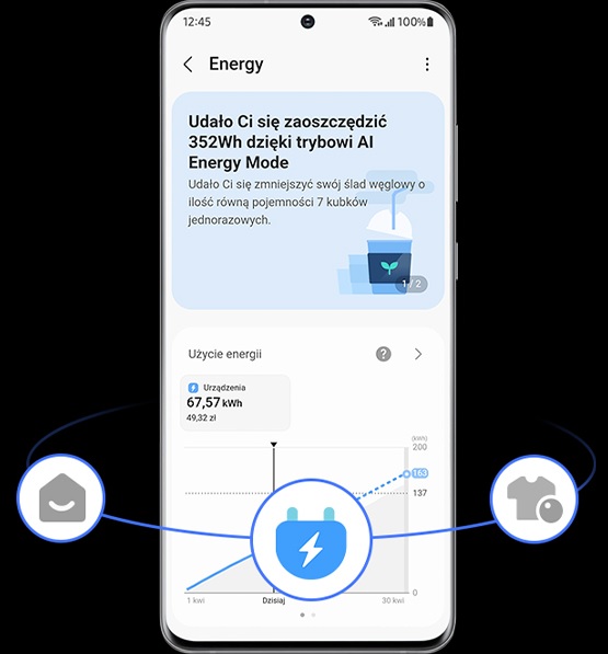 Samsung telefon képernyője a SmartThings - Energy alkalmazás megnyitásával