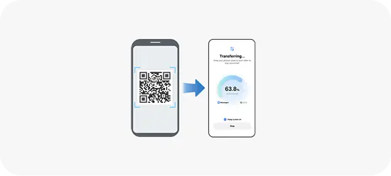 Przenoszenie danych na telefon Galaxy po zeskanowaniu kodu QR.