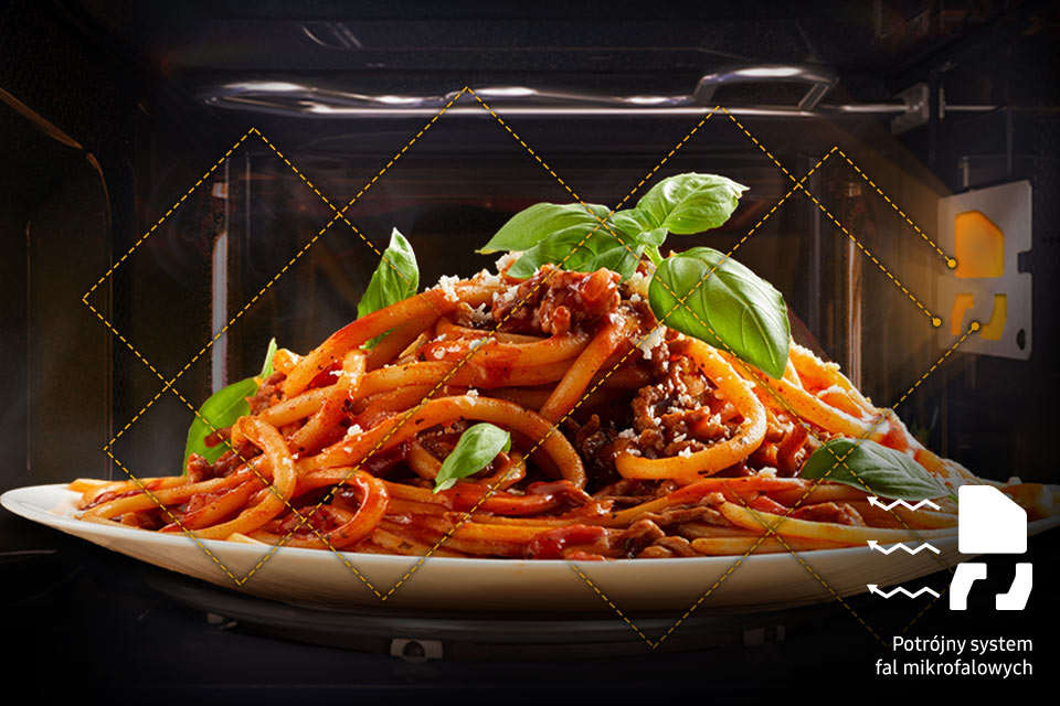 Страва в мікрохвильовій печі рівномірно розігрівається Страва в мікрохвильовій печі рівномірно розігрівається