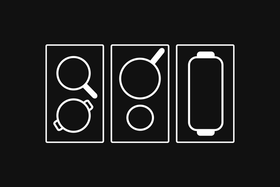 графіка показує, що на плиті NZ64B7799GK ви можете вільно розміщувати посуд різних форм і розмірів