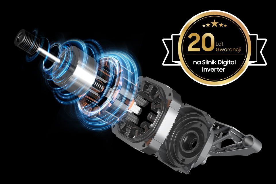 Cicho działający i trwały silnik Digital Inverter z 20-letnią gwarancją Cicho działający i trwały silnik Digital Inverter z 20-letnią gwarancją