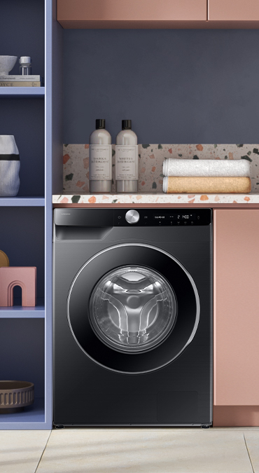 Czarna pralka Samsung Bespoke AI WW90DG6U25LBU4 z bębnem o pojemności 9 kg dostępna w Euro Rtv Agd Czarna pralka Samsung Bespoke AI WW90DG6U25LBU4 z bębnem o pojemności 9 kg dostępna w Euro Rtv Agd