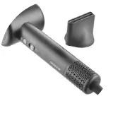 Крупний план чорного фена Sencor, поруч з яким видно концентратор повітря.