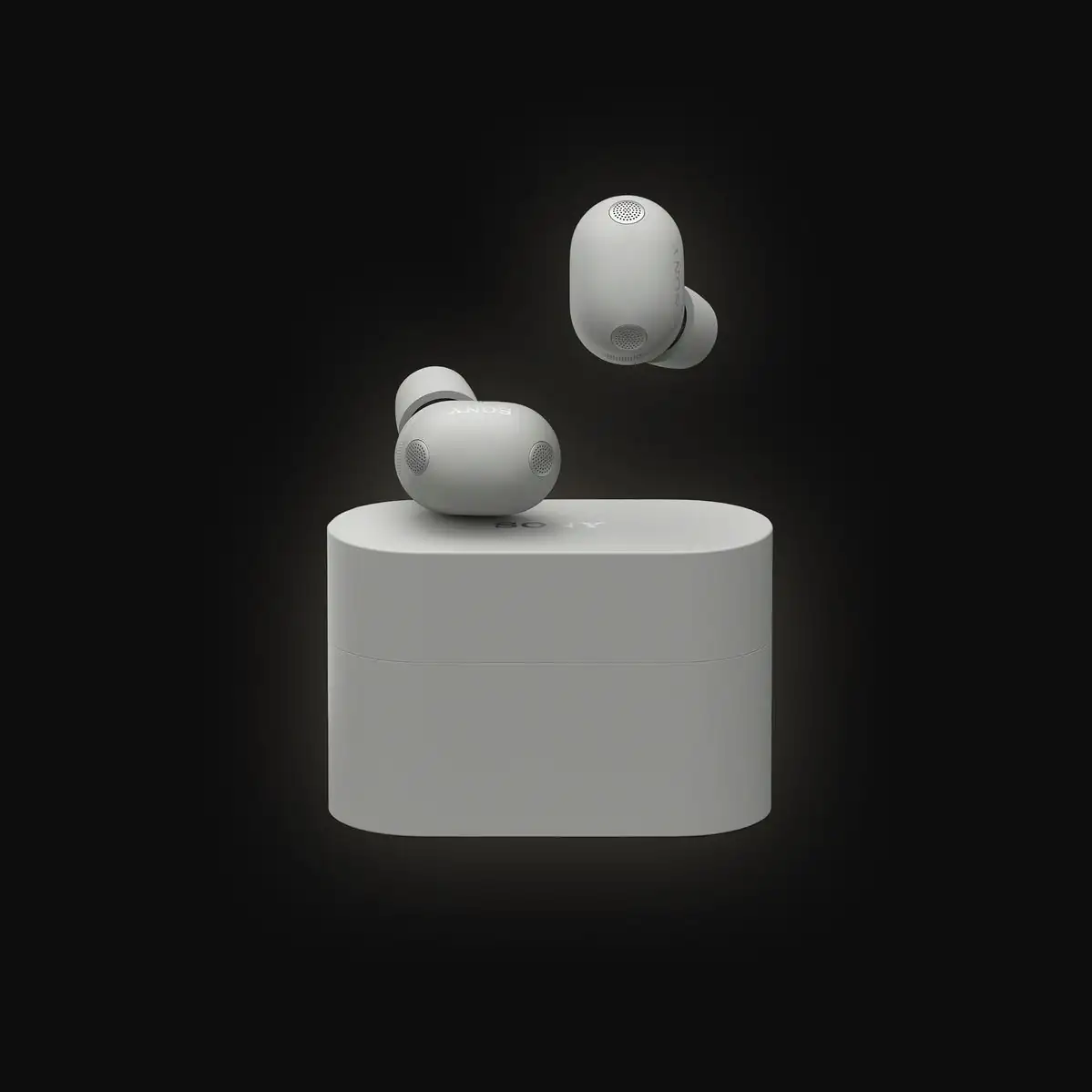 Срібні навушники Sony WF-1000XM6 з кейсом