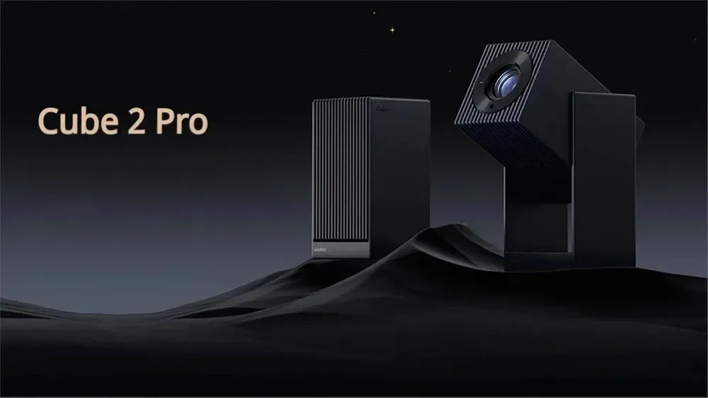 чорний проектор Wanbo Cube 2 Pro з поворотним кронштейном та Android TV