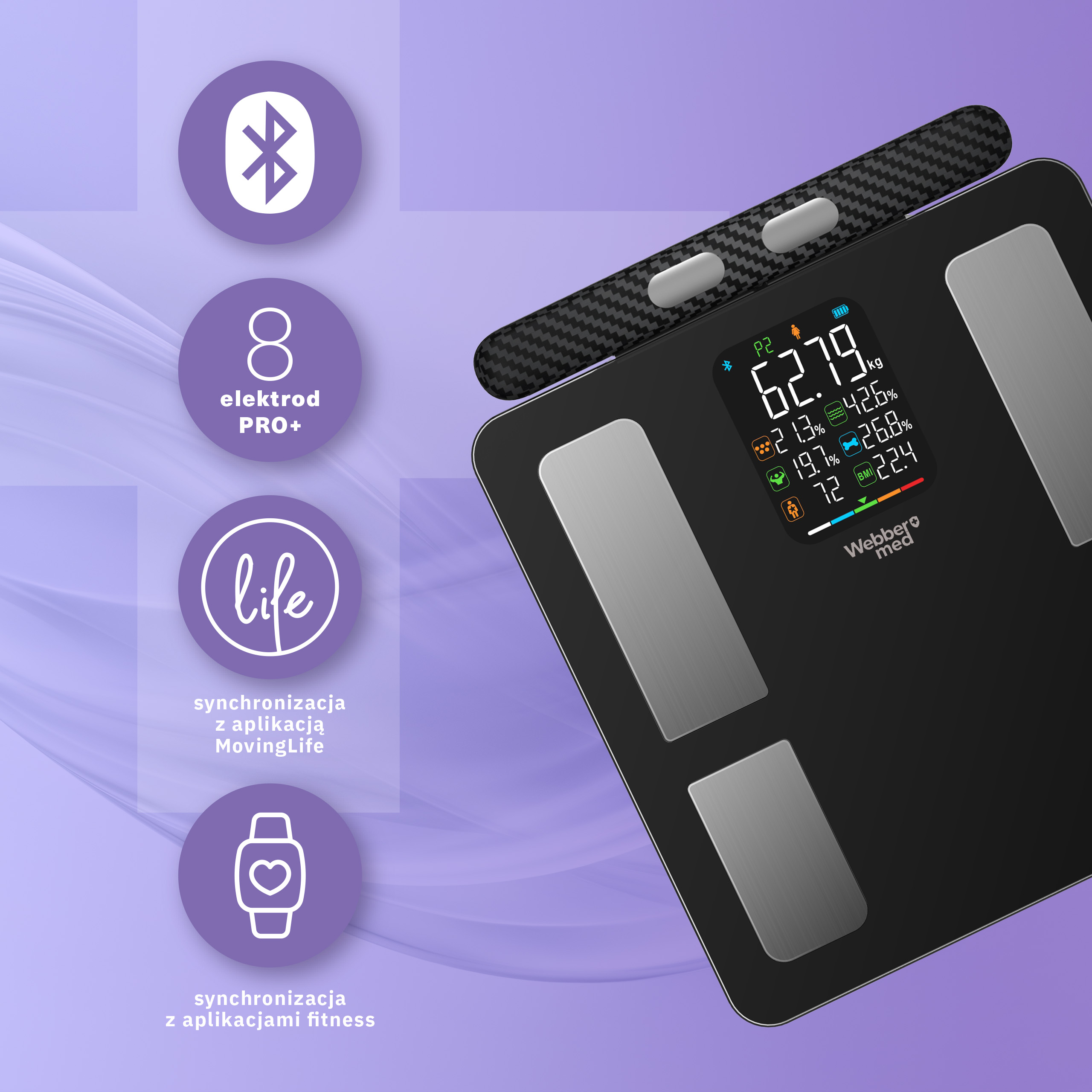 Електронні ваги з дисплеєм та ручкою, підтримка Bluetooth, 8 електродів, синхронізація з фітнес-додатками