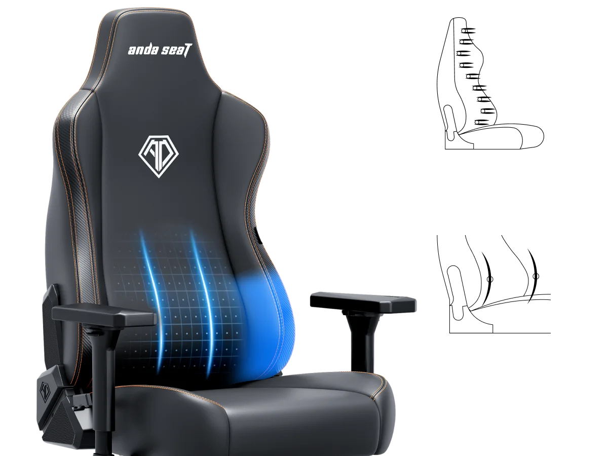 Fotel Anda Seat Kaiser 3E w kolorze czarnym ze zintegrowanym, ergonomicznym podparciem lędźwiowym.