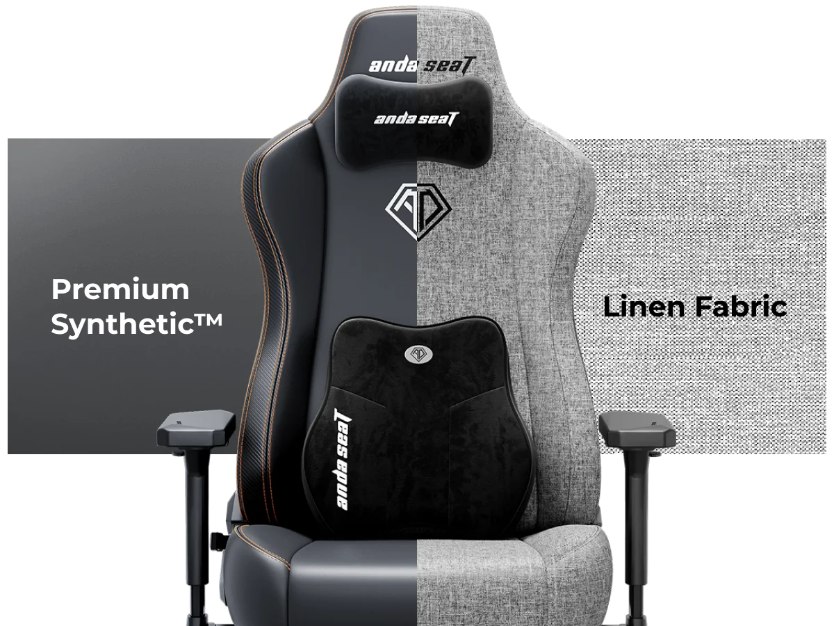 Fotel AndaSeat Kaiser 3E, po lewej skóra, po prawej tkanina EverSoft, z podłokietnikami.