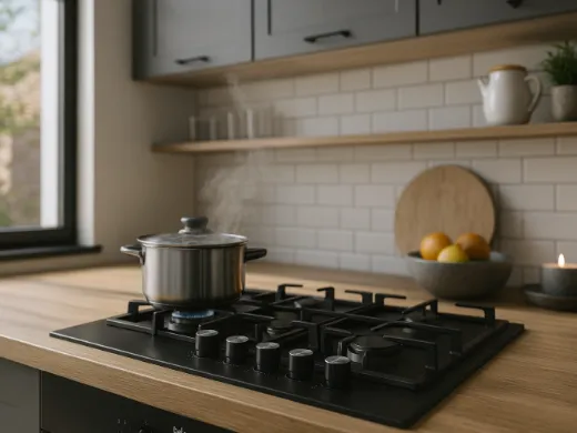 Естетична газова варильна поверхня, встановлена ​​на кухонній стільниці