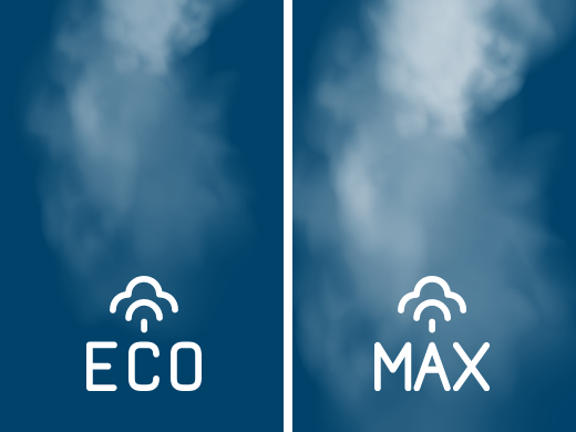 Два режими пари: ECO та MAX на синьому фоні.