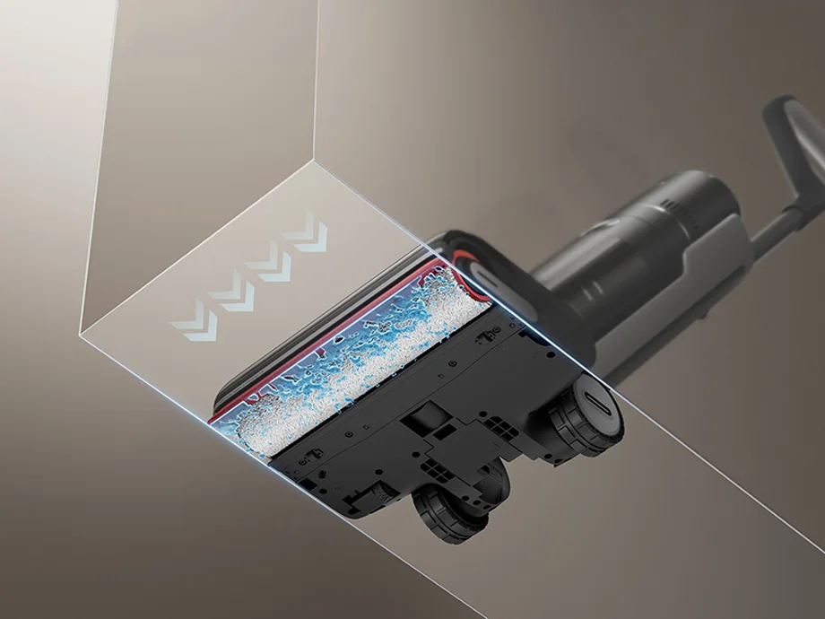 Вигляд знизу пилососа для миття підлоги з обертовою щіткою