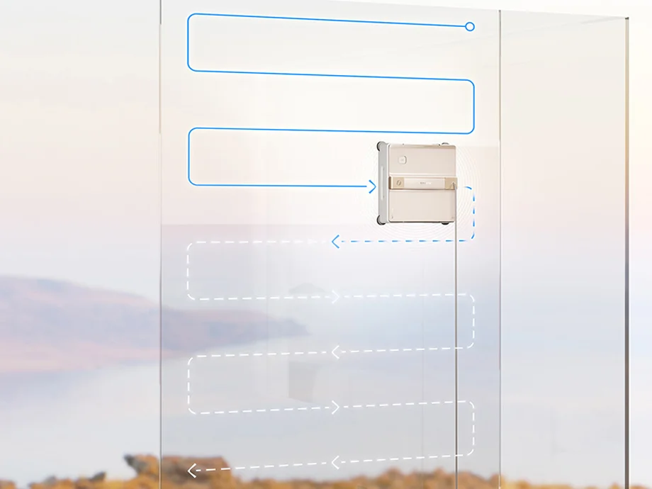 Пристрій для миття вікон з візуалізацією запланованого маршруту руху на тлі ландшафту