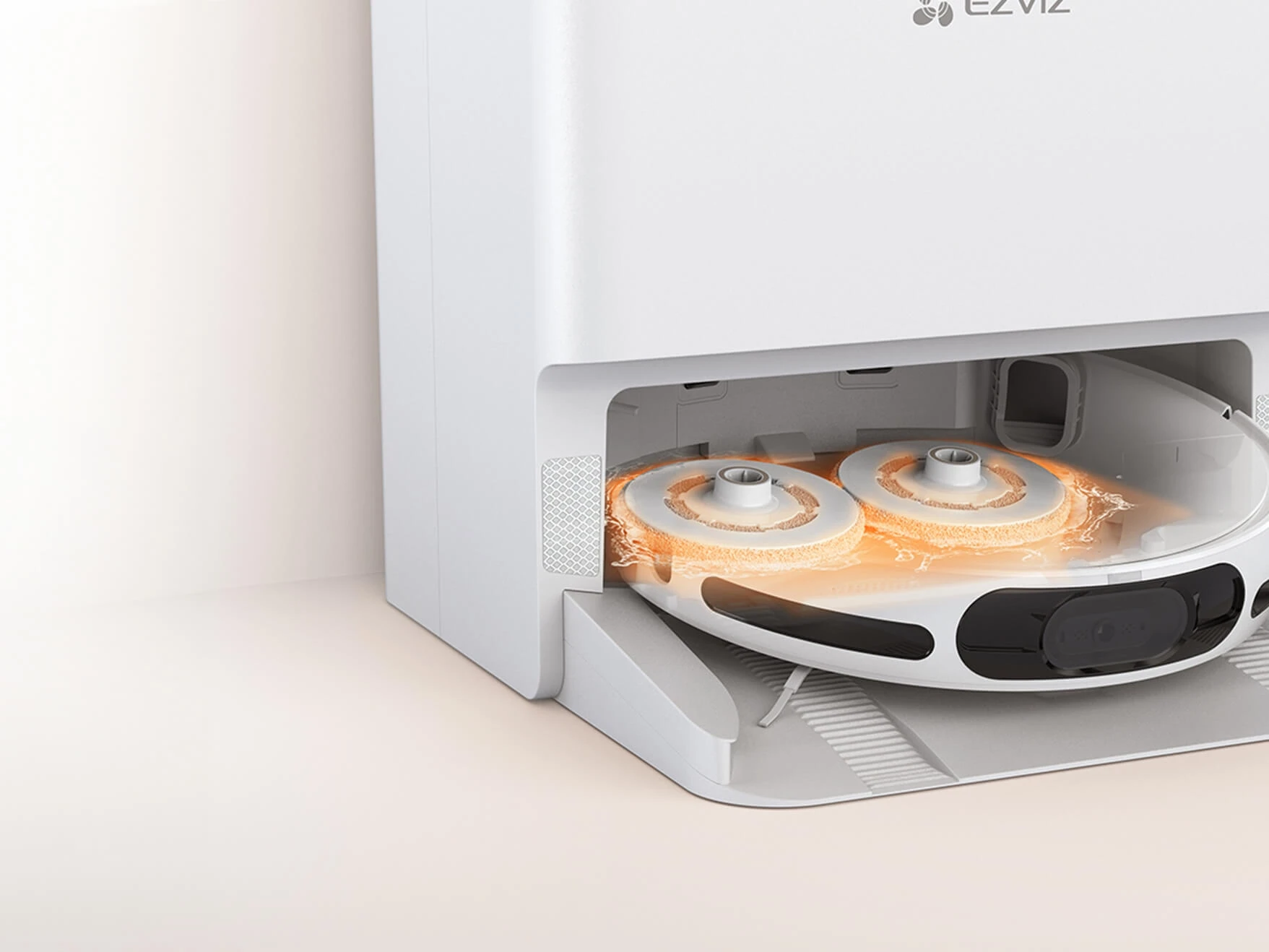 Робот-пилосос EZVIZ RS20 Pro на док-станції. Вигляд сушіння швабр робота.