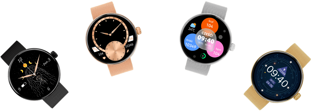 Smartwatch damski z kolorowymi tarczami