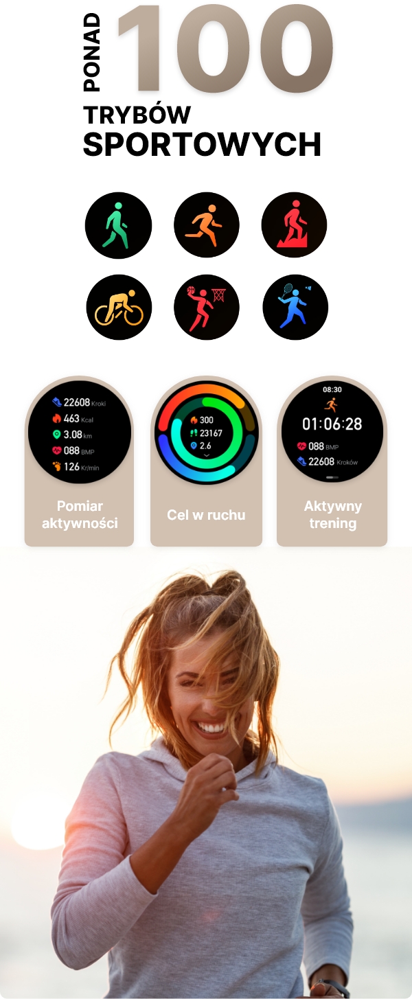 Smartwatch z szeroką gamą trybów sportowych
