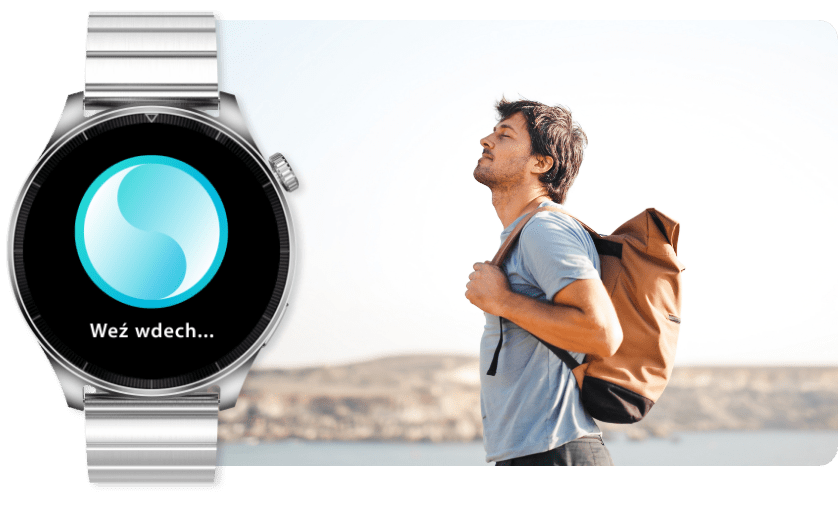 Elegancki smartwatch męski z aplikacją ćwiczeń oddechowych