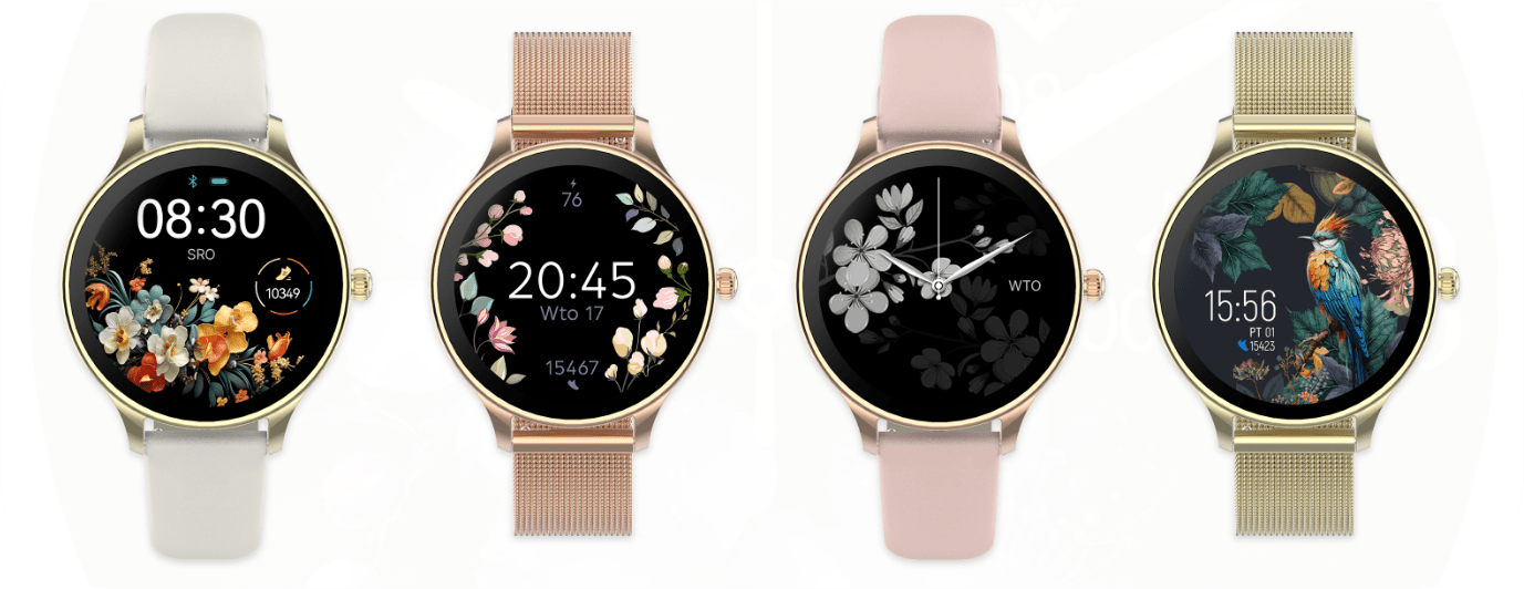 Cieniutki smartwatch damski z kolorowymi tarczami