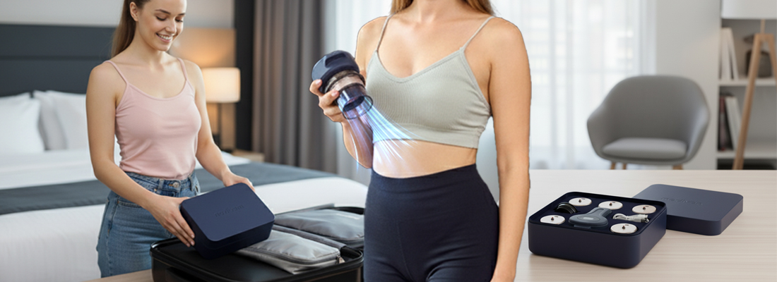 Жінка пакує набір «Целестин» у валізу, поруч показує пристрій із ефектом негативного тиску.