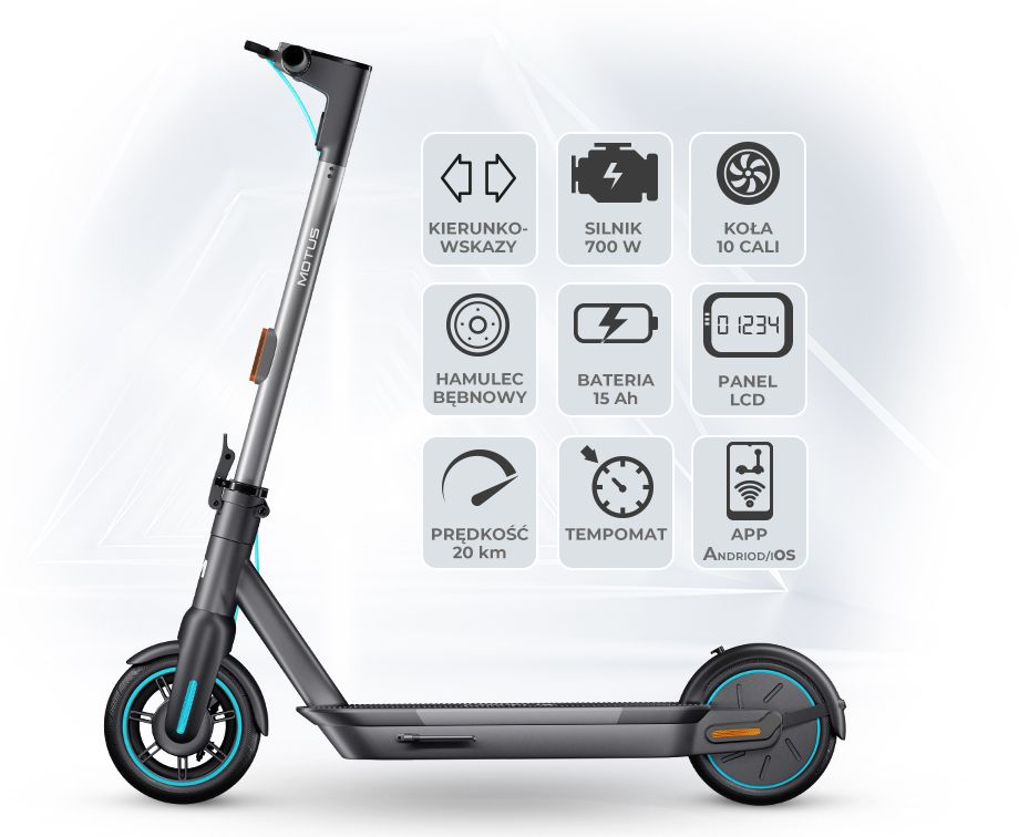 Вид збоку самоката Scooty 10 з піктограмами його ключових функцій.