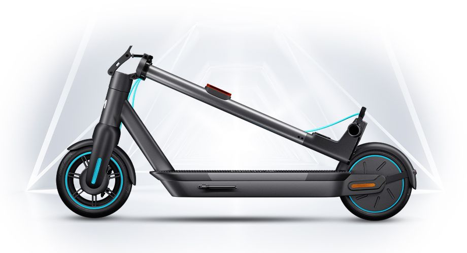 Вигляд самоката Scooty 10 Gen5 у складеному вигляді, готового до транспортування.