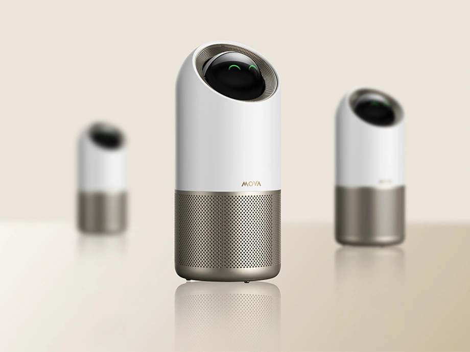 Три очищувачі повітря MOVA на бежевому фоні
