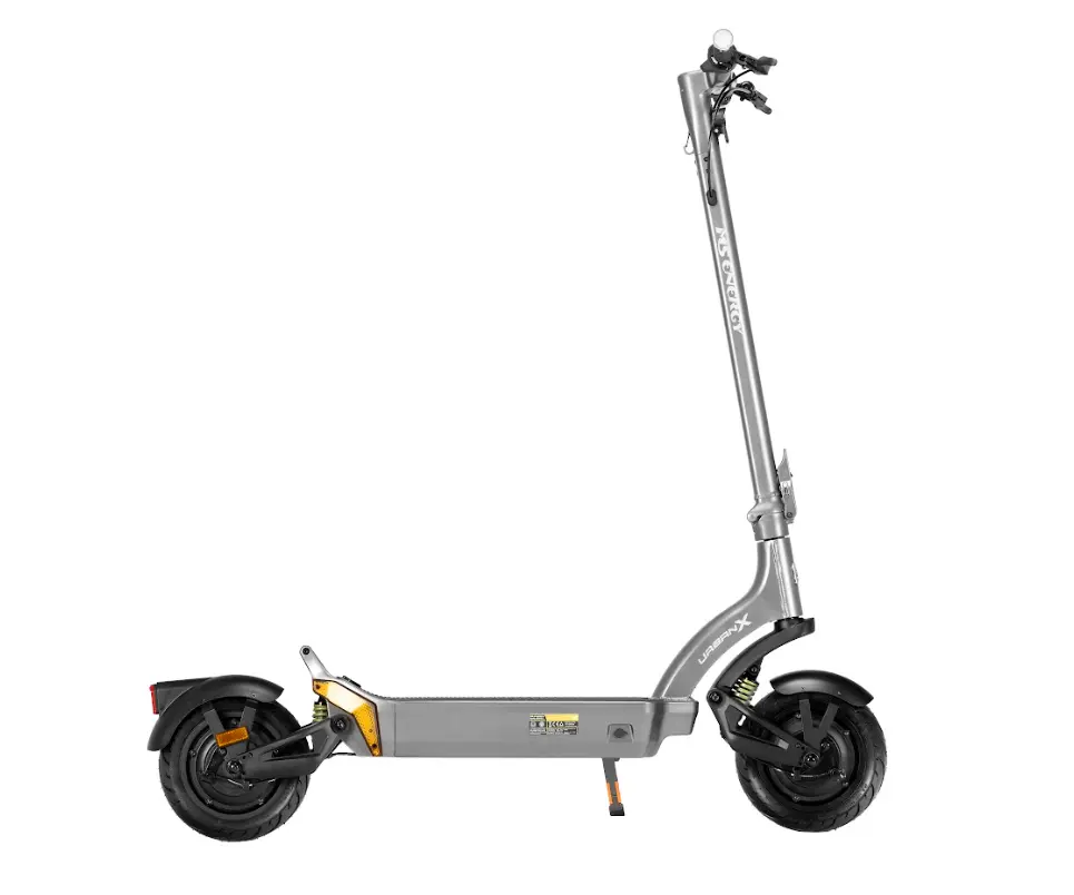 Сірий електричний самокат Urban X збоку, що стоїть на підставці.