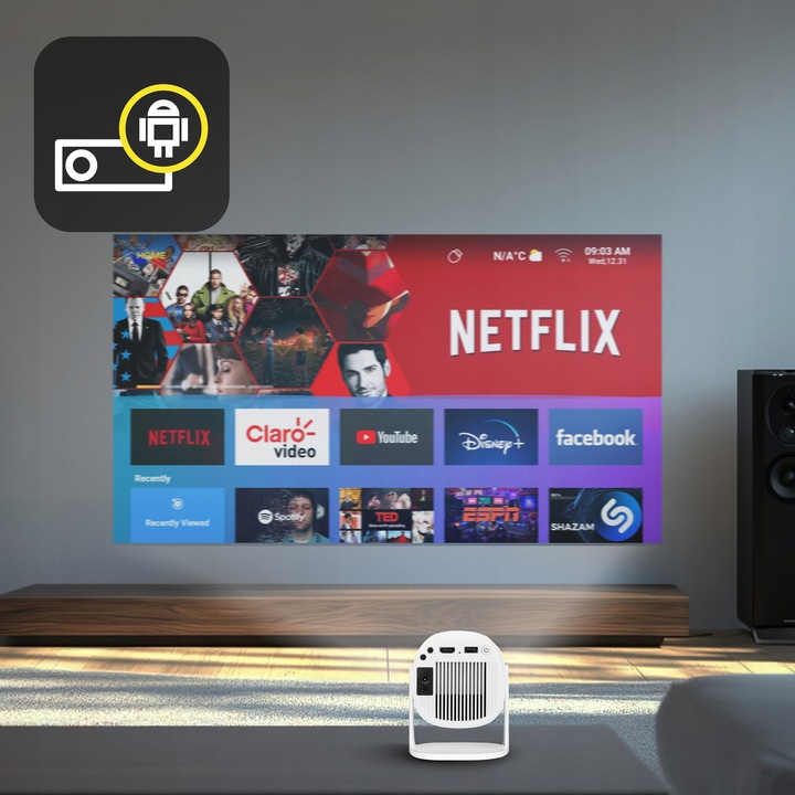 OVERMAX Multipic Veer Proiettore Portatile 4K FullHD | Wi-Fi Bluetooth | Android 9.0 | Cielo Stellato | 2000 Lumen - 2