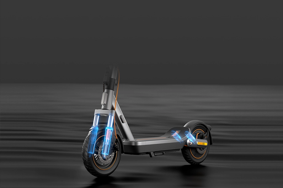 Електричний самокат Xiaomi 6 Max з підсвіченою системою амортизації під час їзди