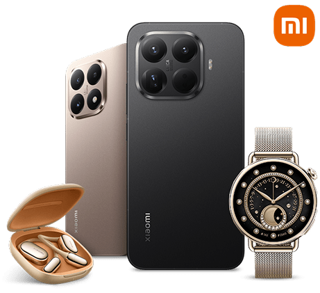 Nowe produkty Xiaomi – telefony 15T i 15T Pro, zegarek Watch S4 oraz słuchawki Open Wear Pro w etui.