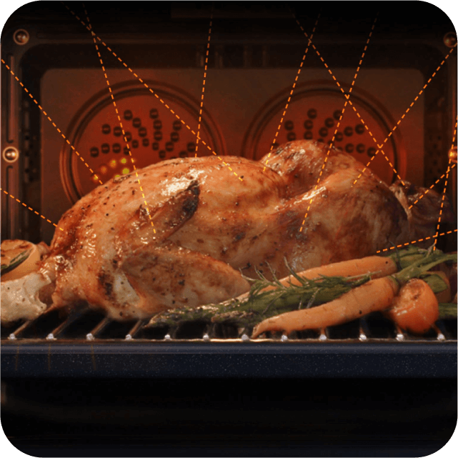 Pieczenie kurczaka w piekarniku z równomiernym rozprowadzaniem ciepła.