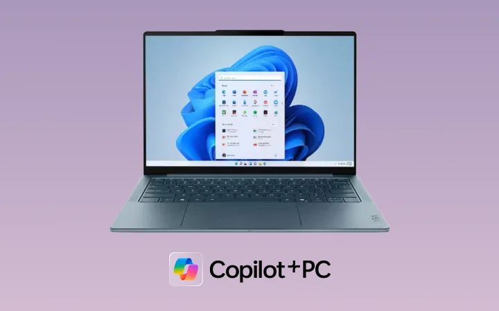 Laptop Lenovo Yoga Slim 7 z oznaczeniem Copilot+ PC poniżej