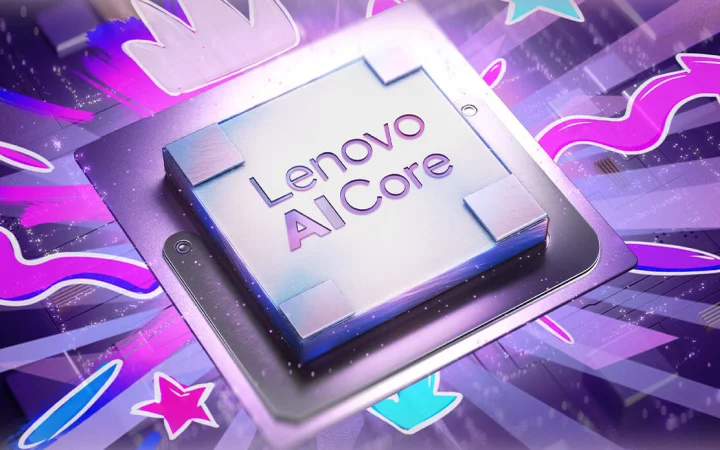 Układ Lenovo AI Core, wizualizacja procesora z efektami graficznymi