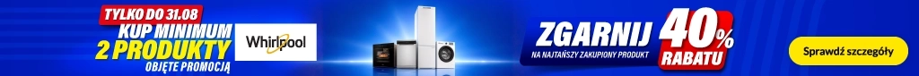 AGD - Whirlpool - drugi tańszy 40% - 0826 - baner główny belka 1024x85 lodówka, pralka, kuchenka mikrofalowa, płyta, okap, zmywarka