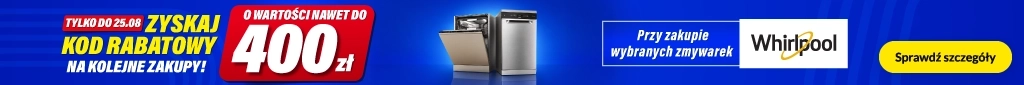 AGD - Zyskaj kod na kolejne zakupy do 400zł - promocja na wybrane zmywarki marki Whirlpool - baner główny belka 1024x85 - kat. zmywarki duże i zabudowa